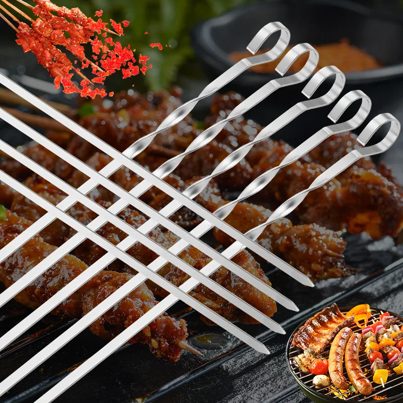 GARIDA Reusable Durable Outdoor 201 Stainless Steel Flat Hanging BBQ Skewer Grill Tool Thickened Barbecue Skewer