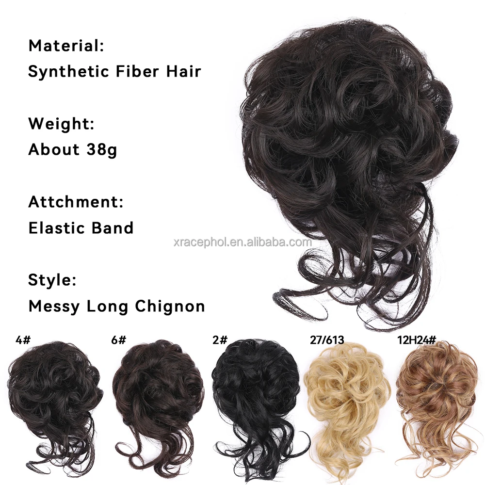 Synthetic Messy Long Tail Hair Bun Wavy Curly Ponytail Extension Chignon For Women