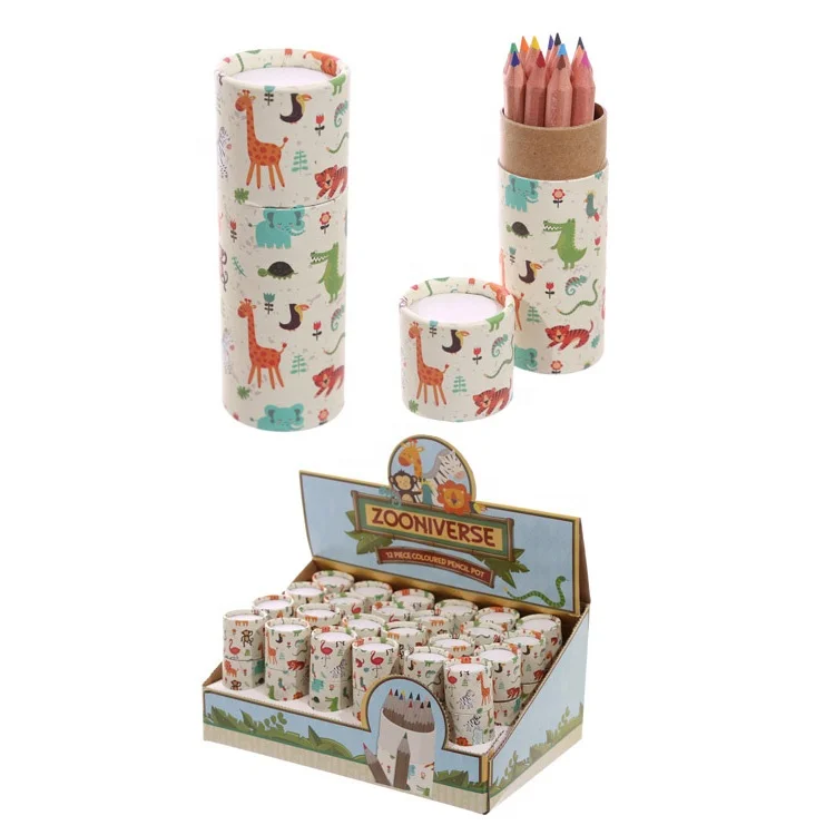 Custom printed paper cylinder product package color pencil tube box packaging with display box