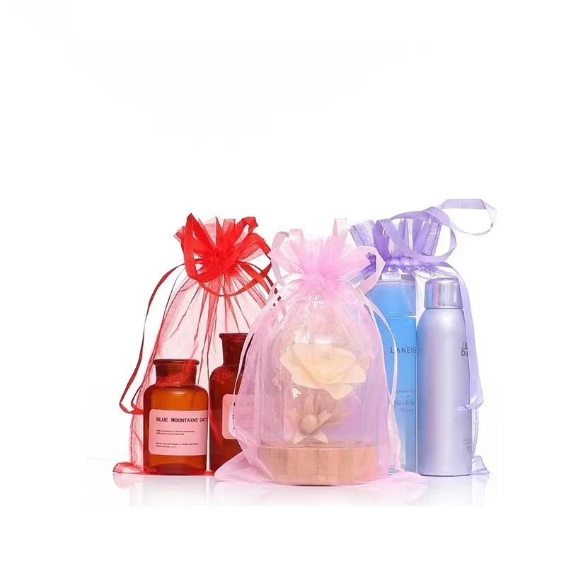 Custom Printed Silk Drawstring Organza Pouch Wedding Party Favor Gift Bag