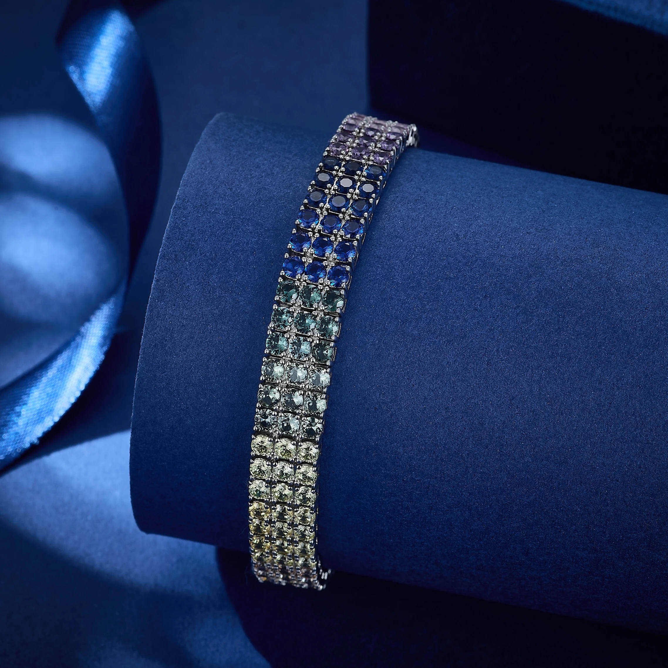 High Quality Color Rainbow Zircon Copper Vintage Trendy Women Moissanite Bracelet Fashion 925 Silver Women Tennis Bracelet