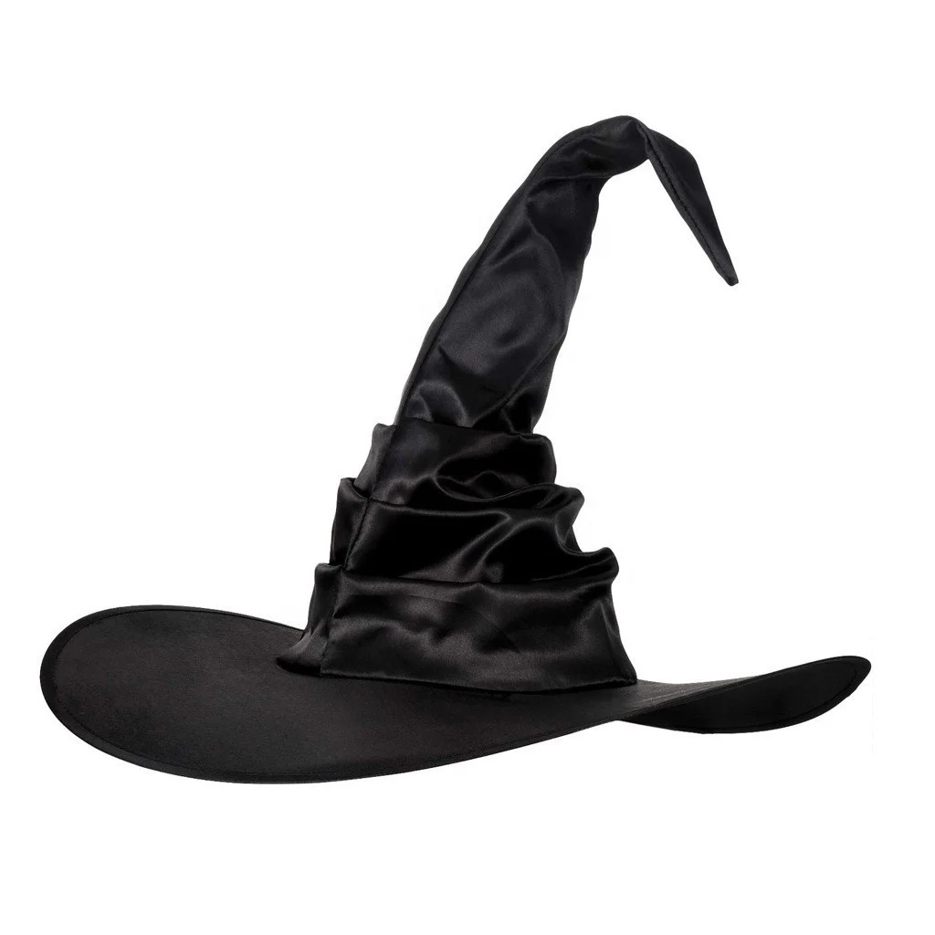 Hot Sell Halloween Party Witches Hat Hanging With Spider Bat Halloween Wrinkle Witch Hat Costume Accessory