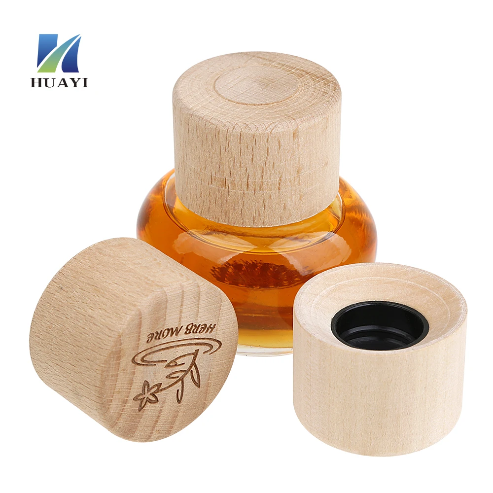 Lids for Perfume Bottles Perfume Cap Hot Sale High Quality Wooden Polishing Artificial Wooden Bottles Packaging HUAYI as Picture