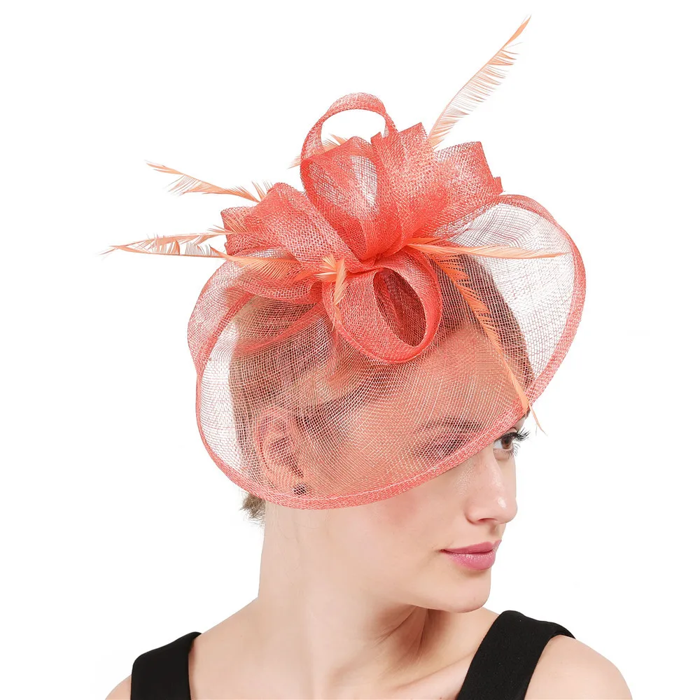 Wholesale European and American style dual-purpose feather flower headdress retro coral red small hat hemp yarn headband