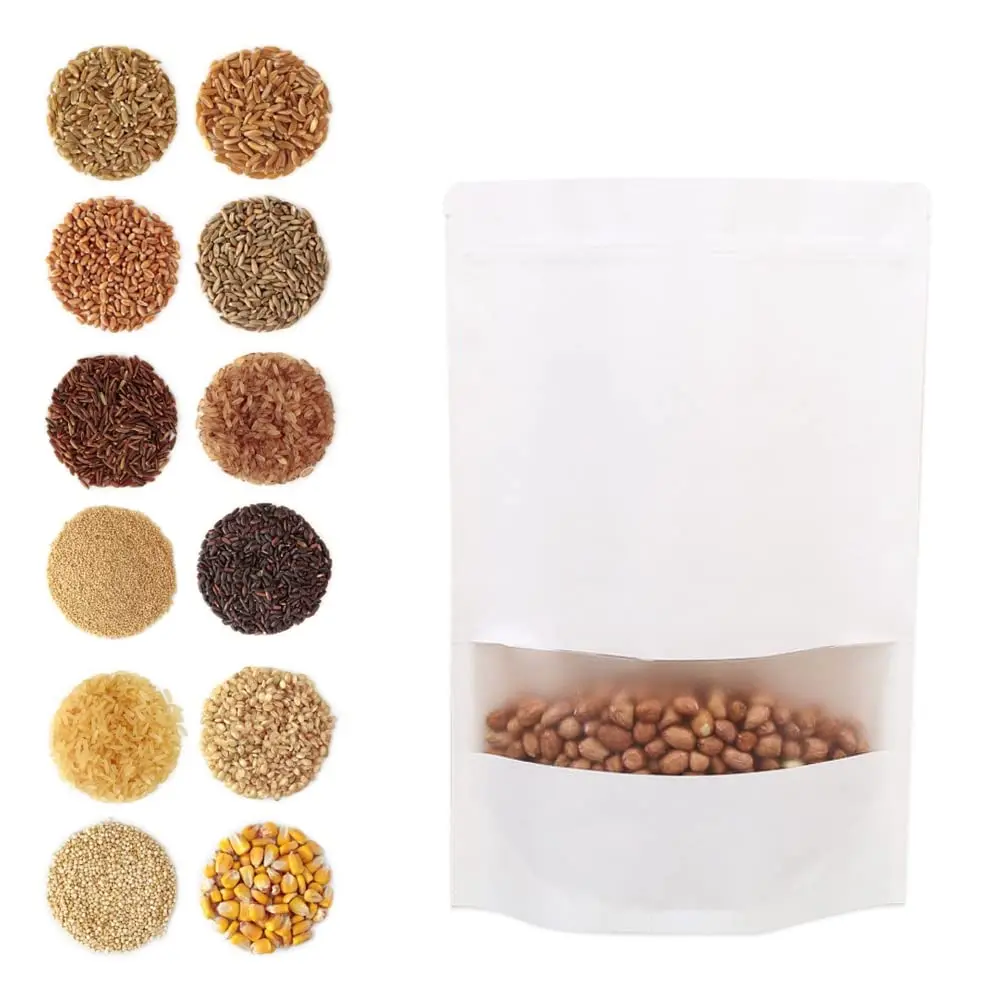 Resealable Eco-Friendly Food Packaging Zipper Bags Doypack Ziplock Brown Kraft Craft Paper Stand Up Pouch With Window