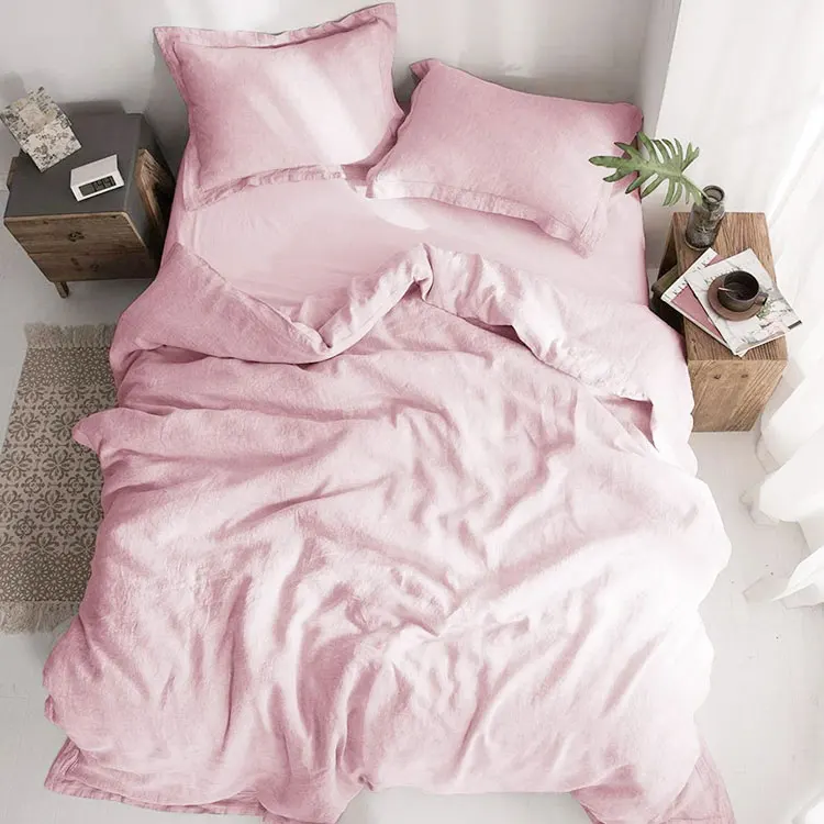 Hot Sale Textile Cheap Price Soft Comfortable Luxury Comforter Bed For Home Hotel White 100% Flax Single Bedding Linen Sheet Set