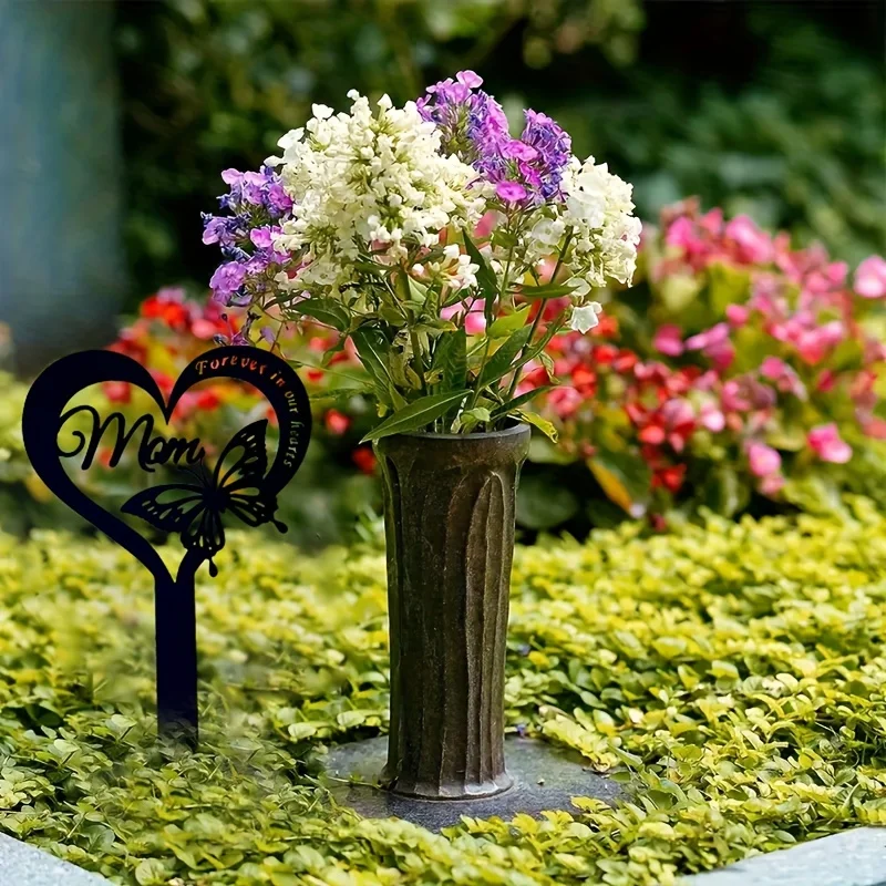 Metal Heart Shaped Stake Decor Memorial Sign Marker Heart Shaped Garden Stake Cemetery Yard Signs Grave