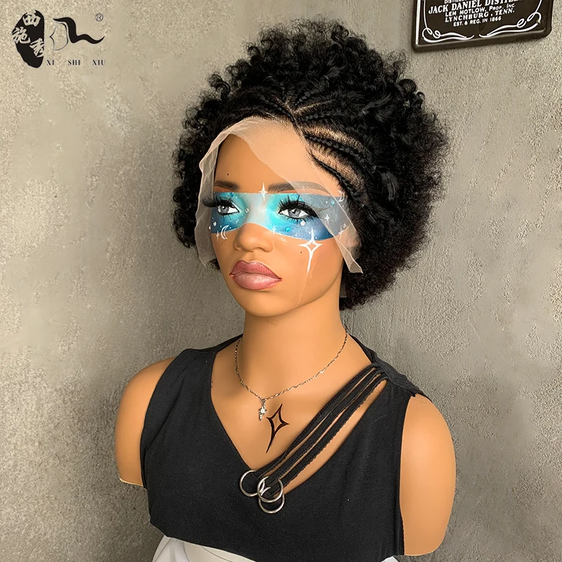 XISHIXIUHAIR 13x4 Lace Frontal Perruque Pixie Wig Human Hair Curly Bob Short Pixie Cut Lace Wig Braided Wigs For Black Women