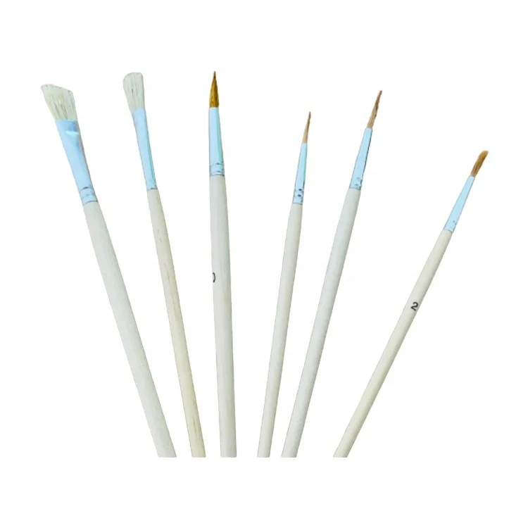 Производитель Китай лучшее качество 6 шт художественные круглым заостренным кончиком масляные малярные 100% чистый щетинки кисти для лица и тела