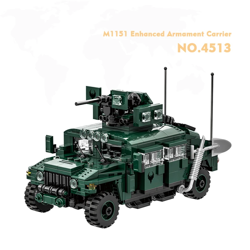 4513 M1151 Enhanced Armament Carrier Truck Tank WW2 Military Series Children Educational Assemble Building Block Plastic Toy Set