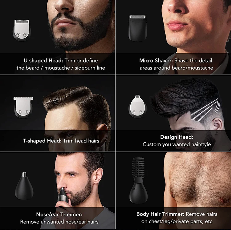 Multifunctional  Man Grooming Kit Replacement Blade Stainless Steel Metal Electric Usb Clippers  Hair Trimmer Set