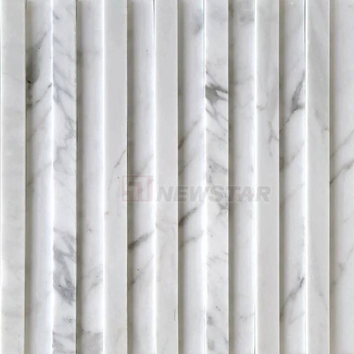 Newstar Modern Polished Curve Fluted Marble Tiles Strip Shape Indoor Mosaic for Bathroom Walls Elegant Splash Decoration
