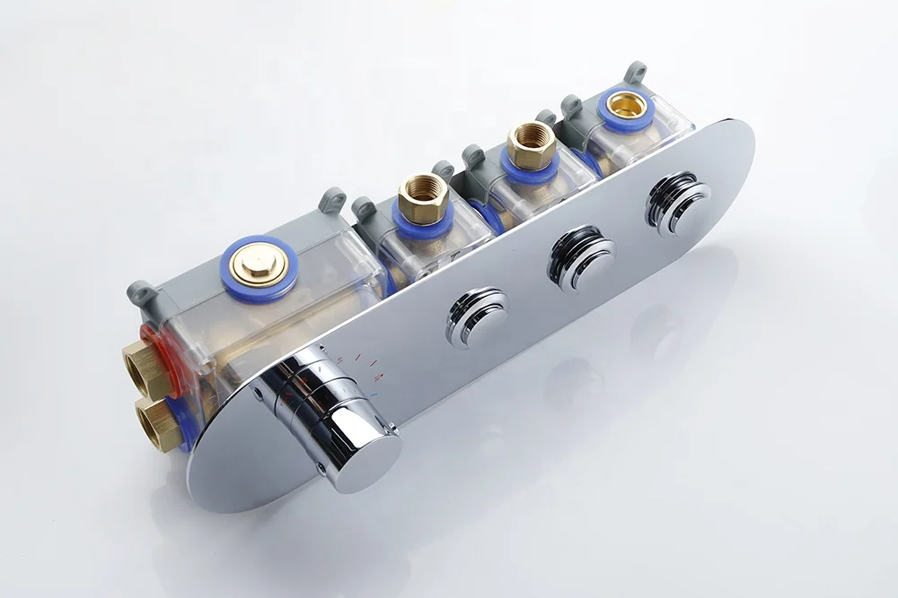 Thermostatic shower suit  in-wall chrome all-copper, three-function thermostatic shower switch, bathroom bathtub faucet switch