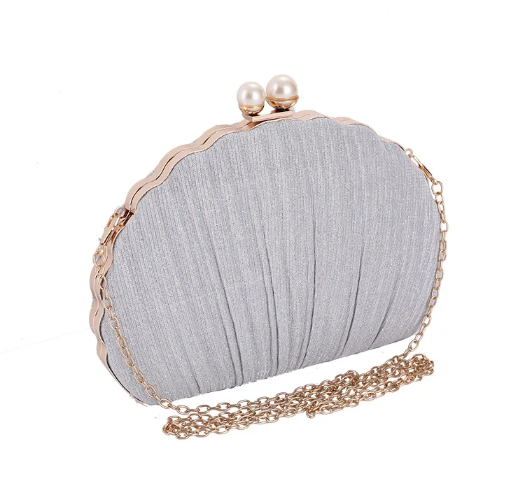 2021 Hot selling Shell shape women satin crystal clutch party wedding purse cluch bag soft evening bags bridal handbag ladies