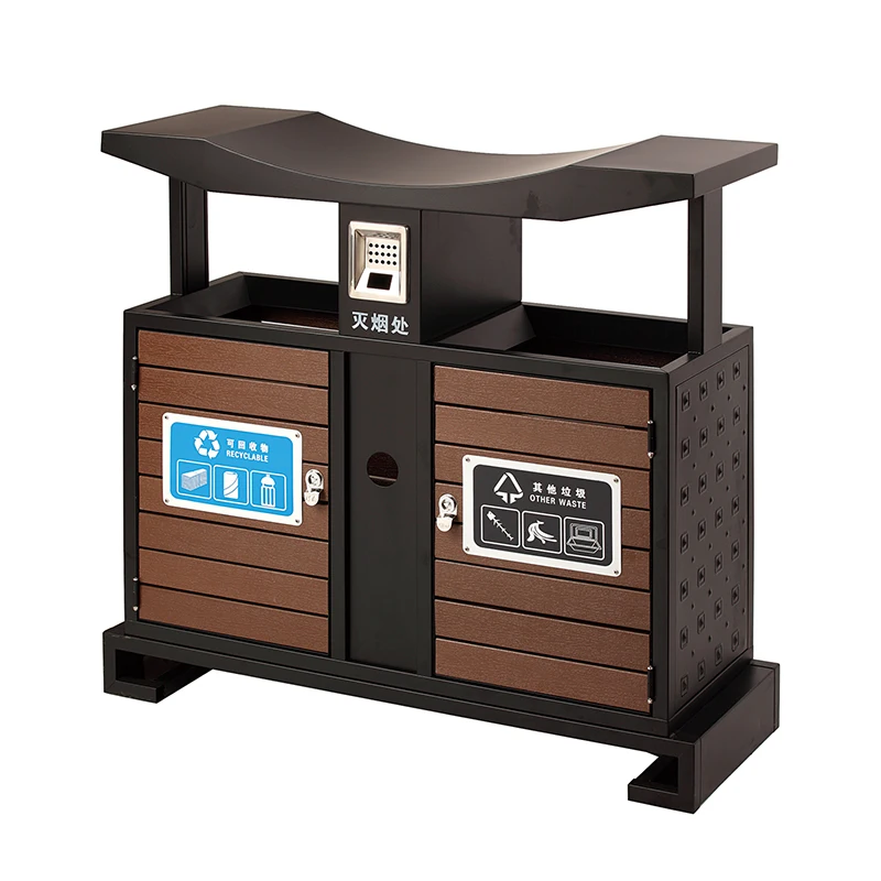 Hot selling outdoor parks streets metal trash cans stainless steel outdoor double open garbage collection containers