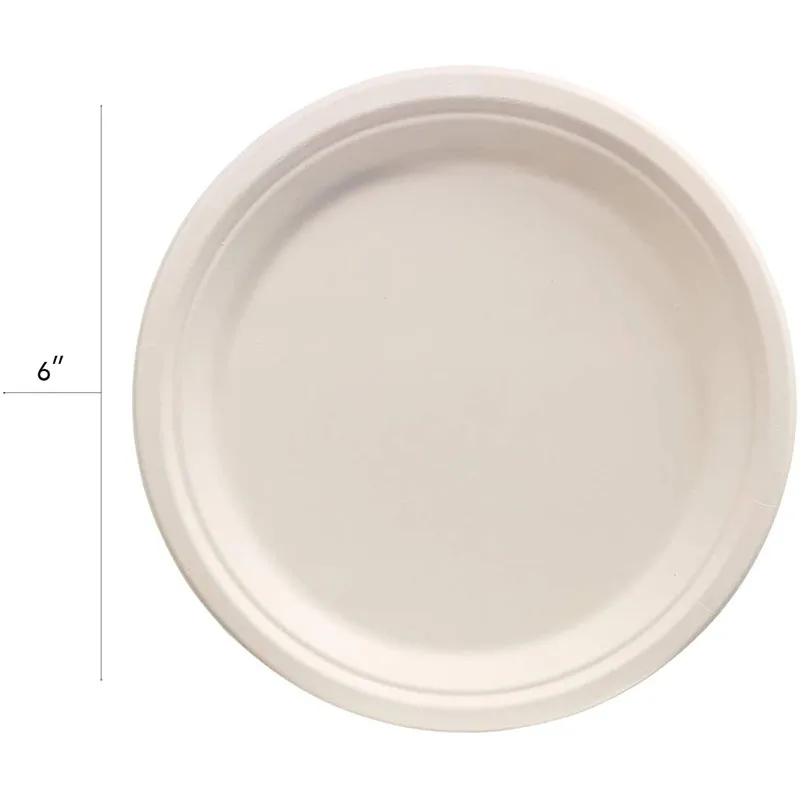 Compostable 6 Inch Plate - 100 Pack - Natural Disposable Bagasse Plate - Eco-Friendly Plate Made of Sugarcane Fiber