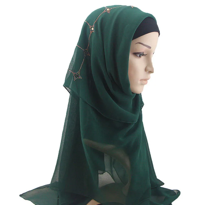 Latest Chiffon Fabric Scarf Yarn Summer Long Satin Chiffon  Silk Scarf In Black Foulard Glitter Stone Square