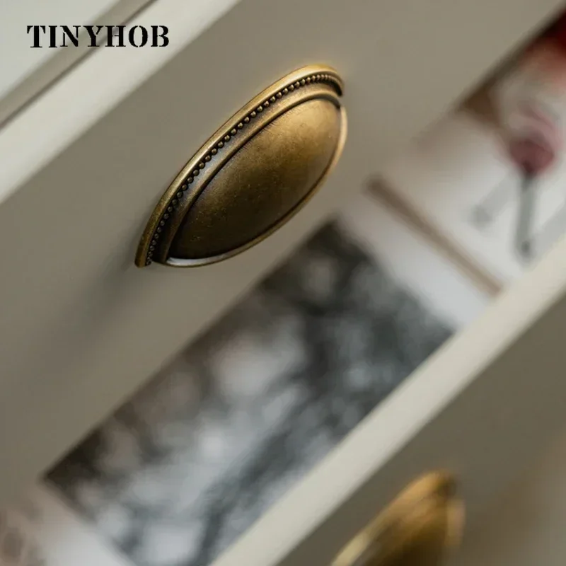 Vintage Bronze Solid Brass Cabinet Knobs Shell Handle And Knob Cupboard Handles Drawer Pull For Furniture Hardware C-5942