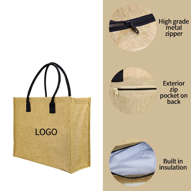 Custom Waterproof Jute Bag With EPE Film High Quality Custom Logo Printed Eco Friendly Jute Beach Tote Bag For Seafood