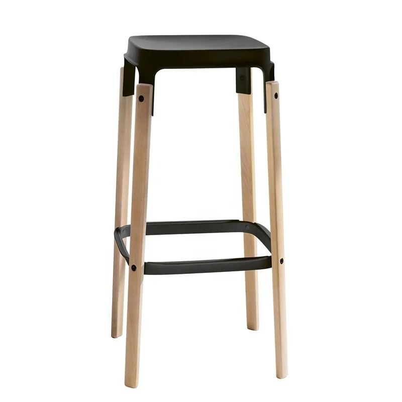 Morezhome classic modern wooden square bar chair steelwood counter stools	with three seat heights