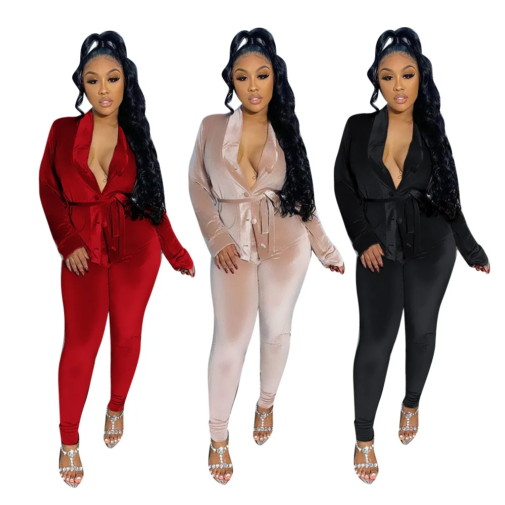 FanLi velvet jumpsuit woman suit women velvet two piece set women two piece pants set