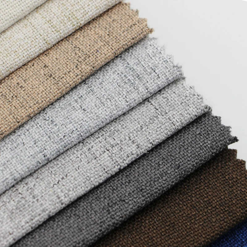 wholesale high quality 100 polyester plain style dyed linen look  furniture upholstery fabric cloth material supplier in china