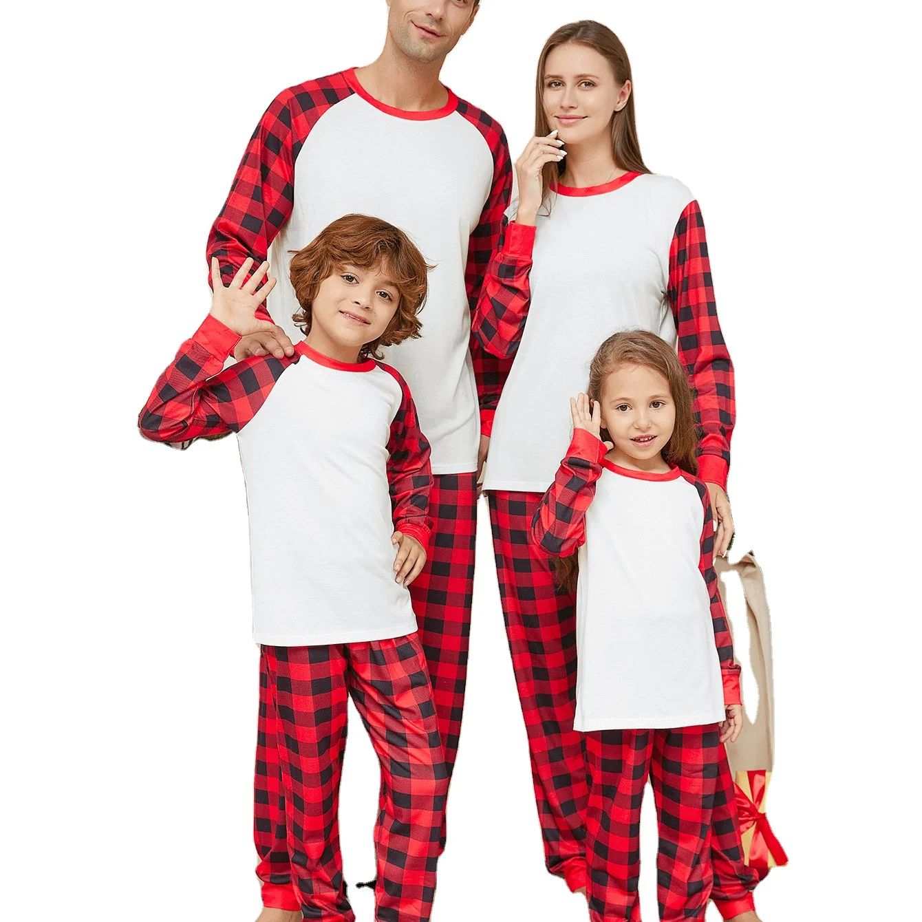 Custom Christmas Pajamas Blank White And Red Plaid Xmas Christmas Pyjamas Pjs Set Family Clothes