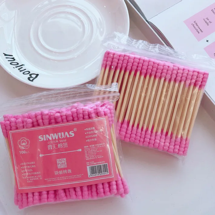 100Pcs/bag Double Head Bamboo Cotton Swab Wood Sticks Soft Buds for Medical Nose Ears Cleaning Tools Cotonete