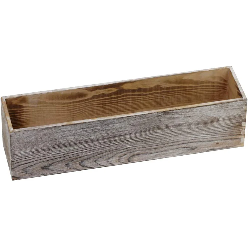Wood Planter Box Rectangle Whitewashed Wooden Rectangular Planter Decorative Rustic Wooden Box with Inner Plastic Box