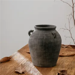 Vintage grey luxury indoor outdoor decoration hand made terracotta round pottery large vase antique vases for decor