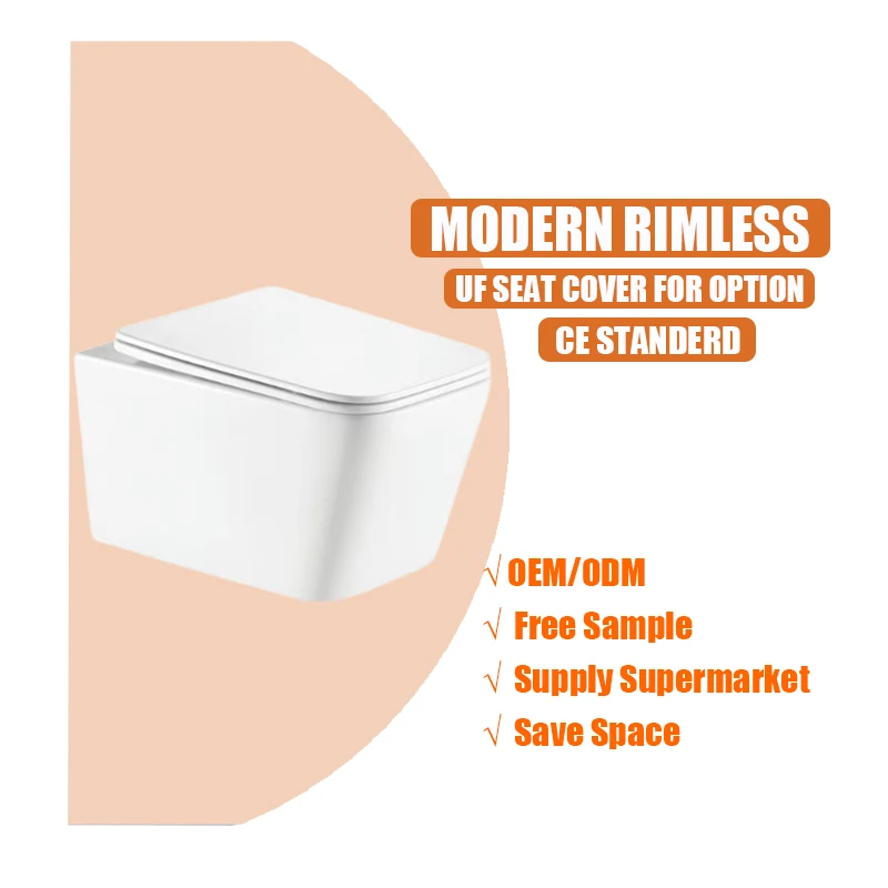 Modern Square Rimless Sanitary Ware Toilet Wc With CE Certificate Wall Hung Toilet With UF Slow Close Toilet Seat
