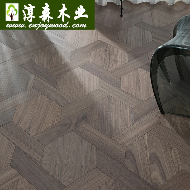 American Walnut Hexagon Woven Design Patterned Parquet Ladder Shaped Wood Flooring
