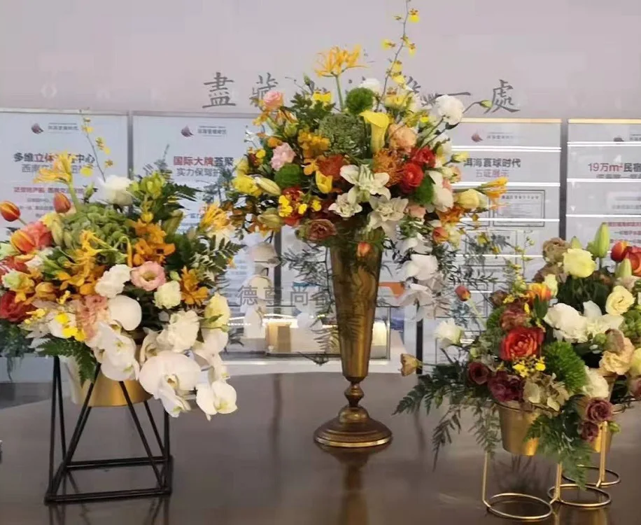 Горячая Распродажа ваза с высокой ногой свадебное украшение для дома металлическое Золотая цветов настольное