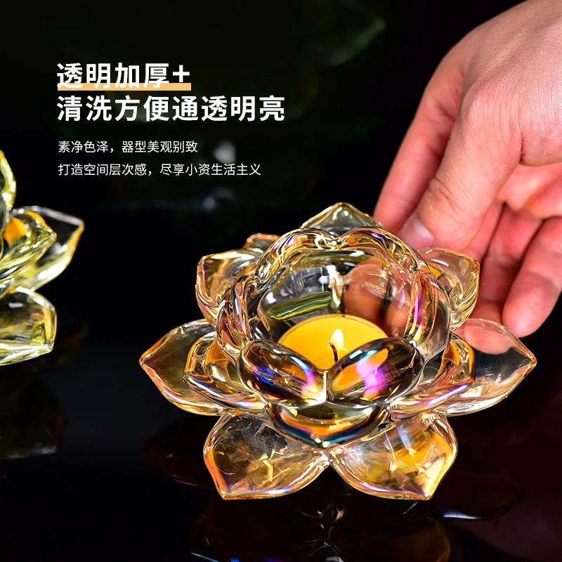 Glass Crafts Decoration Candle Holder Fashion Home Decoration Lotus Candle Holder Creative Buddha Lamp Candle Holder