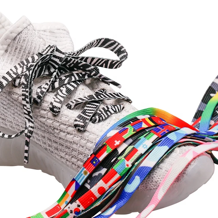 Wholesale Colorful Thick Sublimation, Flat Run Luxury Sneakers Printed Logo Custom Shoelaces/