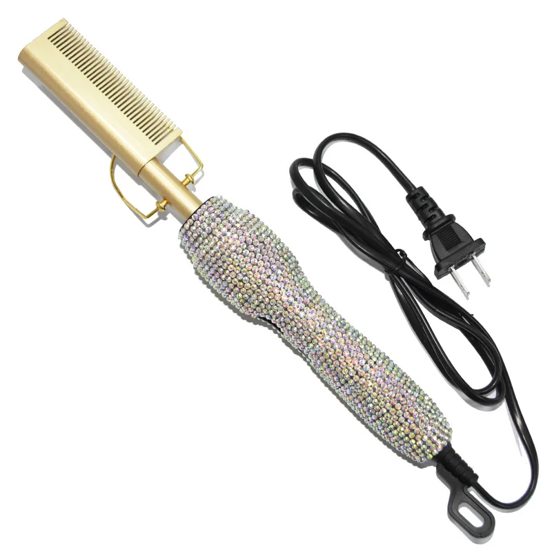 Chinese Factory One Step Red Bling Metal Wedding Wide Tooth Professional Styling Massage Straightener Electric Hot Hair Comb