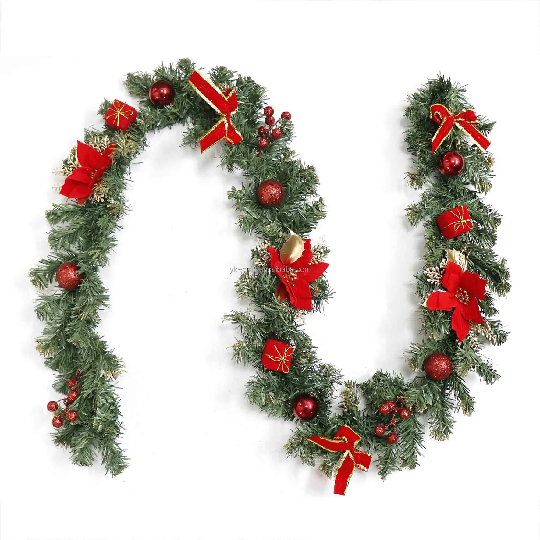 Christmas Ornament Garland Hanging Door Decor Flower Garland Artificial PVC Greenery Garland With Ball