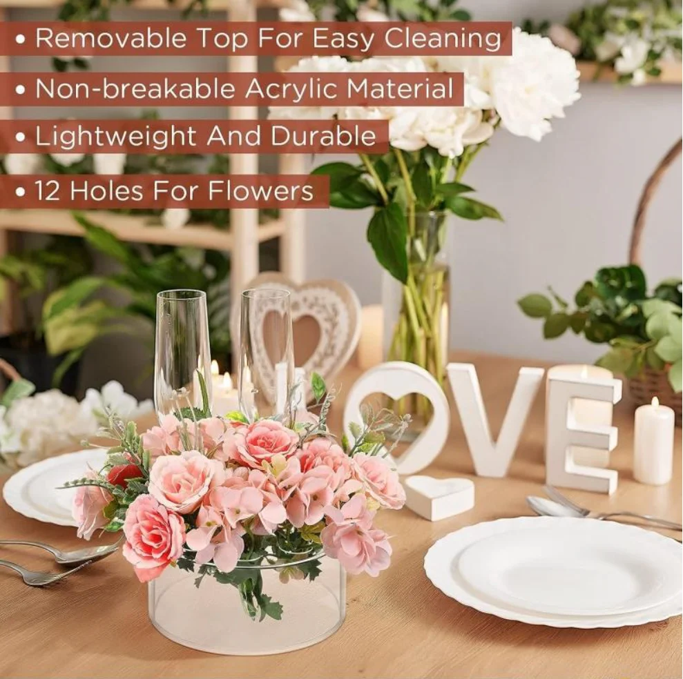 Acrylic Vase Plinths Display Stand Set Home Wedding Table 12 Holes Round Simple Acrylic Flower Box Through