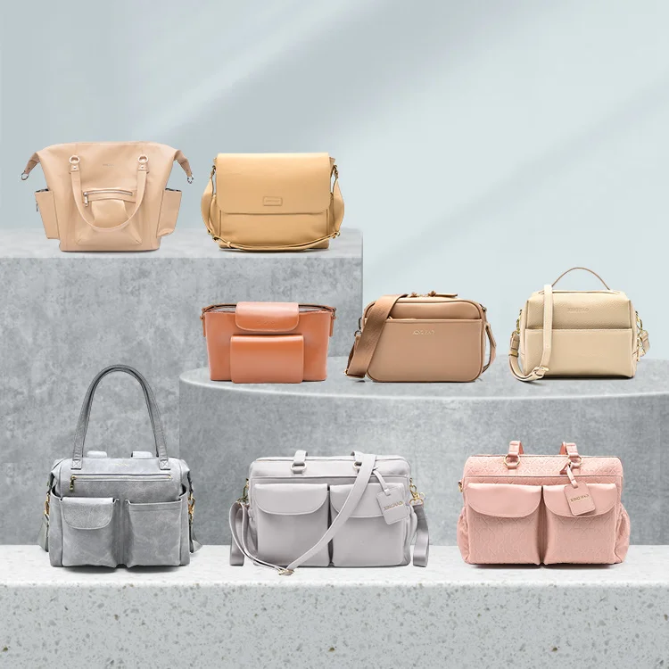 Custom leather crossbody diaper tote bag handbags baby stroller organizer storage diaper bag for babies