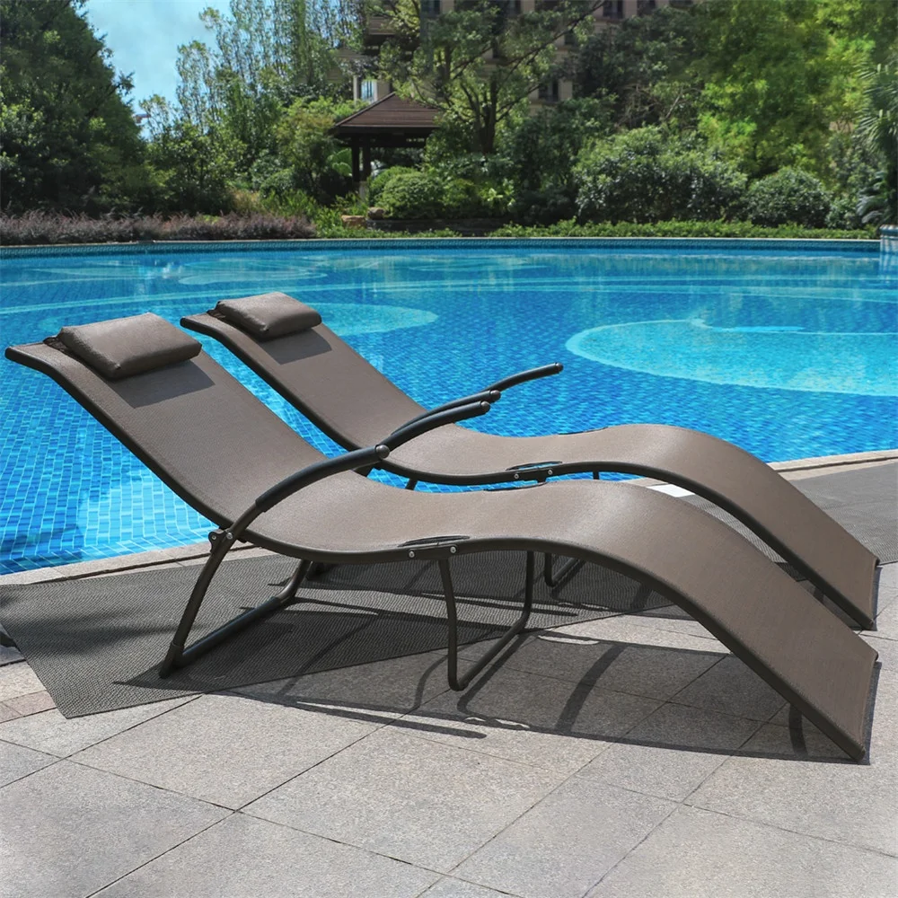 
Stainless Steel Frame Foldable Beach Sun Loungers Portable Beach Chair Lounger Folding Sunbeds Beach with Pillow 