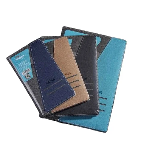 Creative A5 Linen Thermo PU Leather Hard Cover Notepad Journal Notebook with Card Holders and Pen Holder