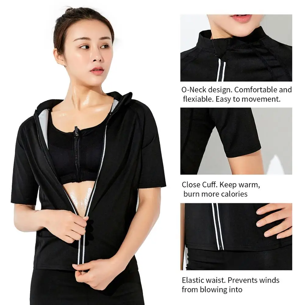 Flygaga Indoor Fitness Gym Waist Trainer Sauna Suit Sweat Neoprene Shirt Sport Workout Weight Loss Top Body Shaper for Women