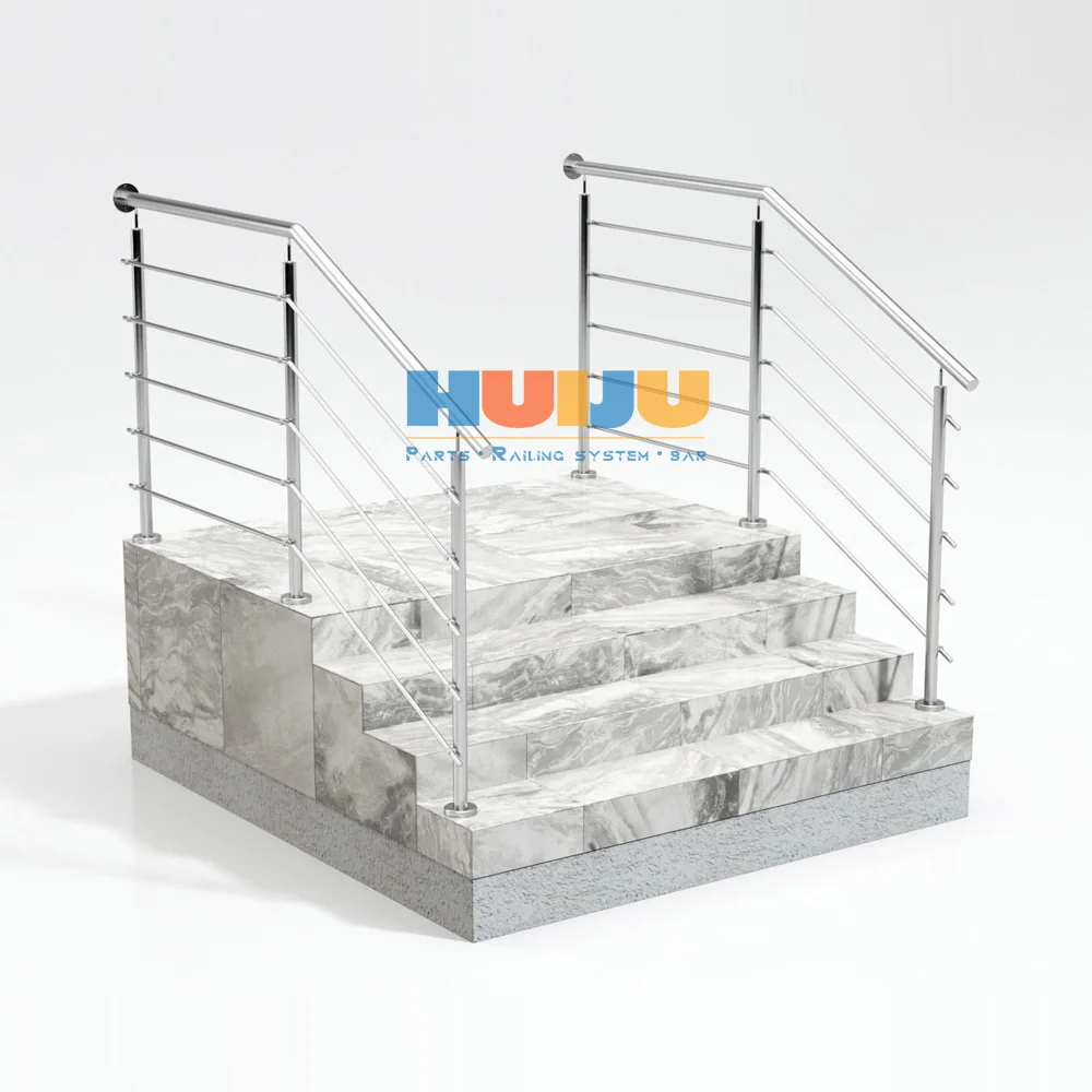 HJ  stainless steel pipe handrail  holder railing Staircase Stair Rod Bar Tube Railing outdoor balcony rod railing design