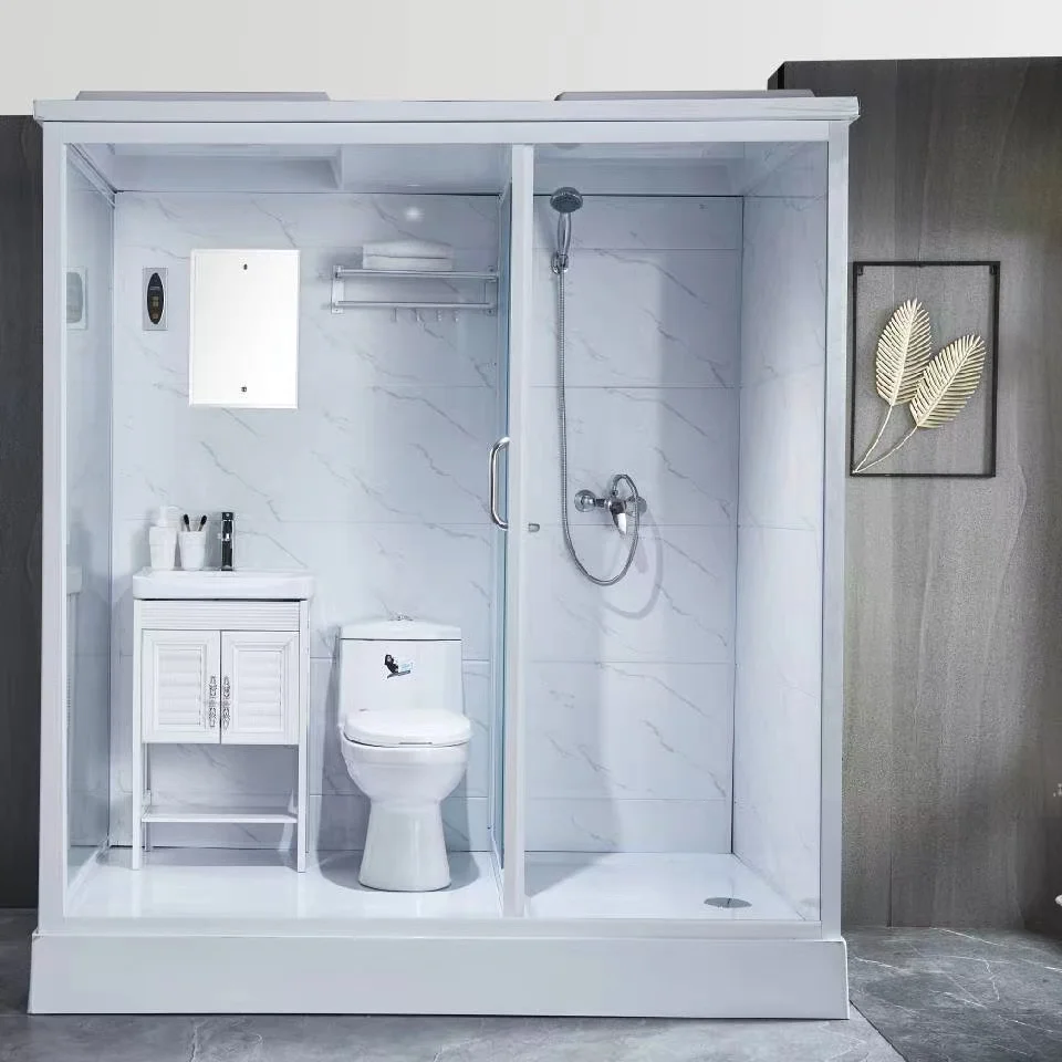 Modern Complete Integrated Shower Cubicle with PVC Tray Prefabricated Modular Bathroom Unit Sliding Toilet Toilet Open Style