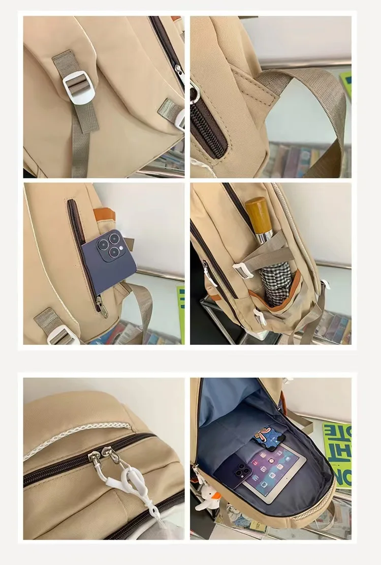 High Casual Large Capacity Waterproof School Bag Quality Simple Style Solid Color Backpack School Travel Nylon Backpack