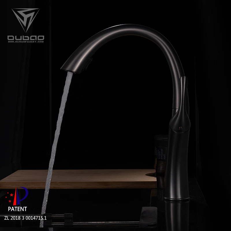 Modern Deck Mounted Ceramic Gun Black Fresh Water Kitchen Faucets