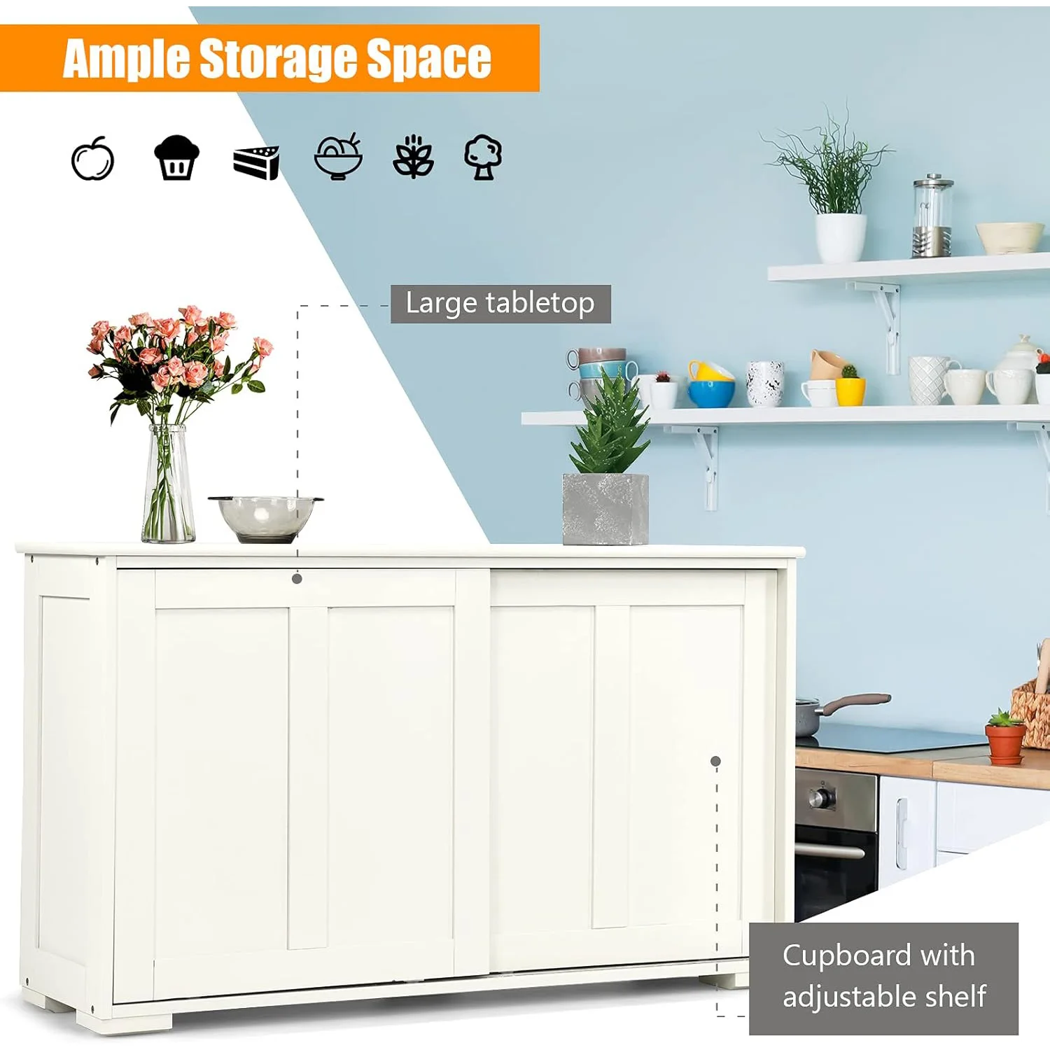 Hot Sale Large Storage Space Wood Side Cabinet TV Stand Sideboard Kitchen Hotel Use Beautiful Panel Living Room Chest Drawers