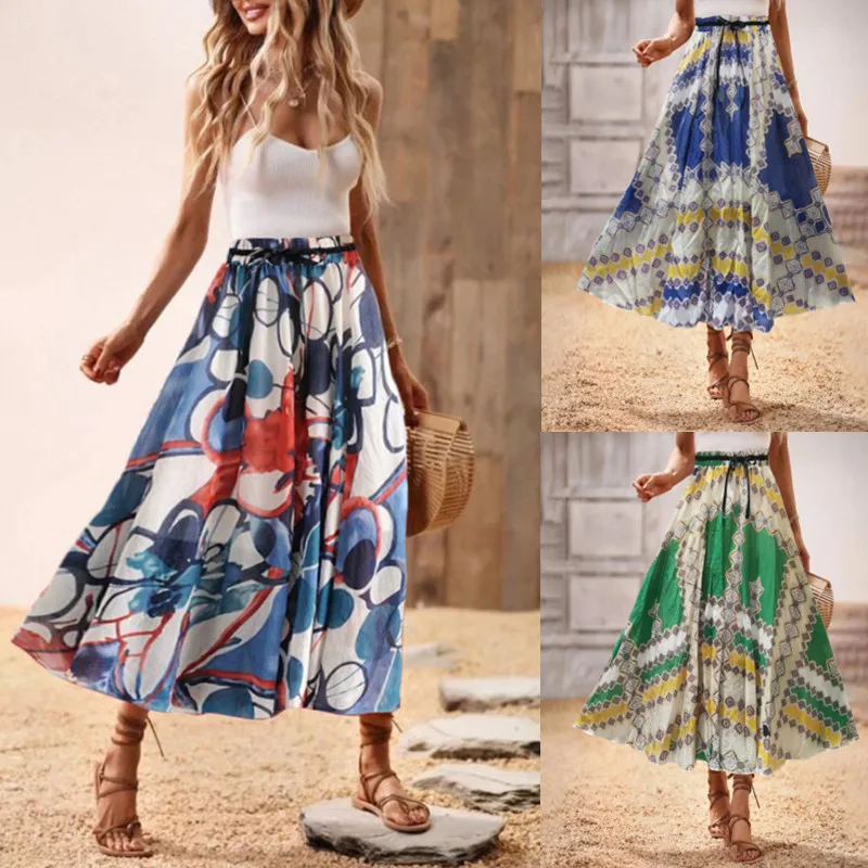 Best Selling Boho Style High Waist Skirt Floral Printing Bohemian Long Maxi Skirt