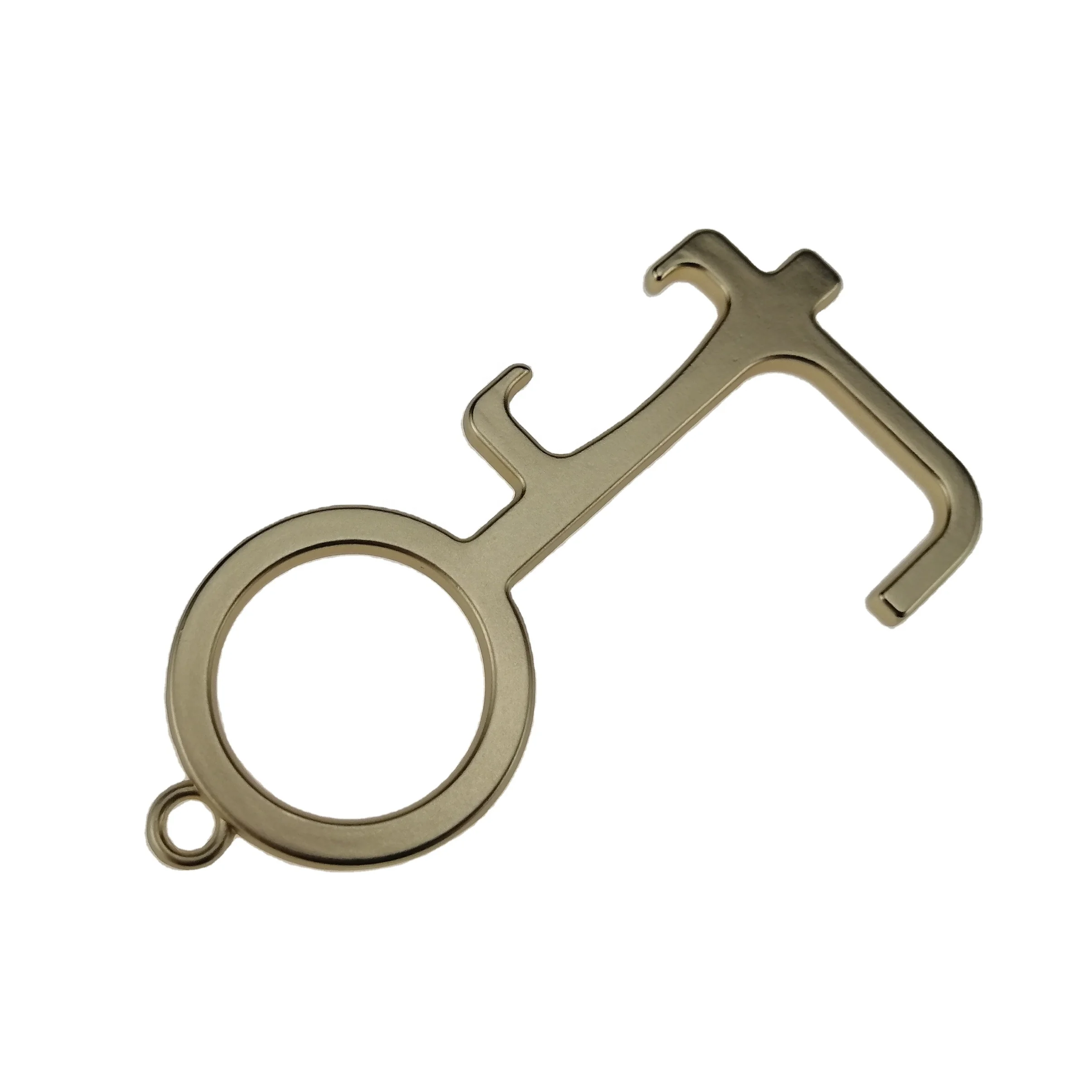 Non-Contact Door Opener Keychain, Edc Brass Keychain Door Opener No Touch Key