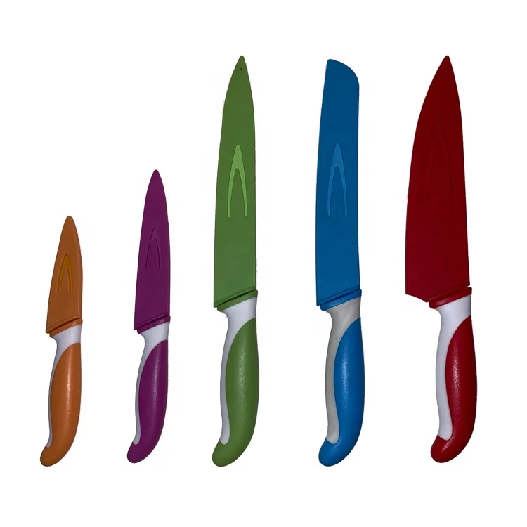 Высокое качество, цветные, с антипригарным покрытием, 5 шт набор кухонных ножей из нержавеющей стали с ручкой PP